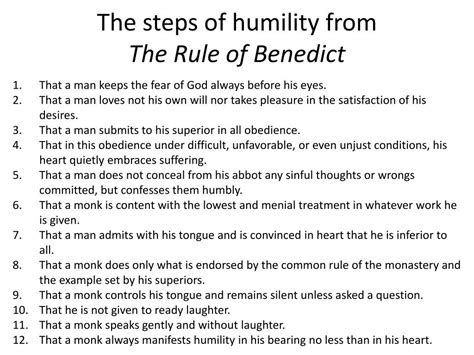 Rule of St. Benedict: 12 Steps of Humility & Leadership .